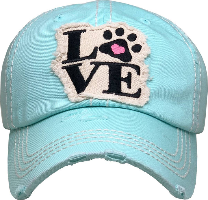 Paw Love Vintage Ballcap, Black