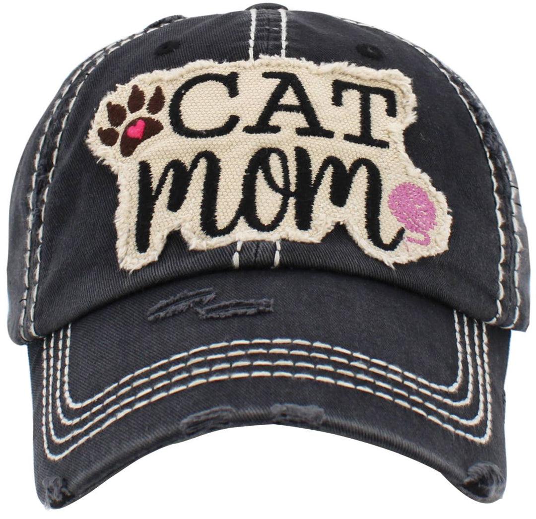 CAT MOM Washed Vintage Ball Cap: BUR