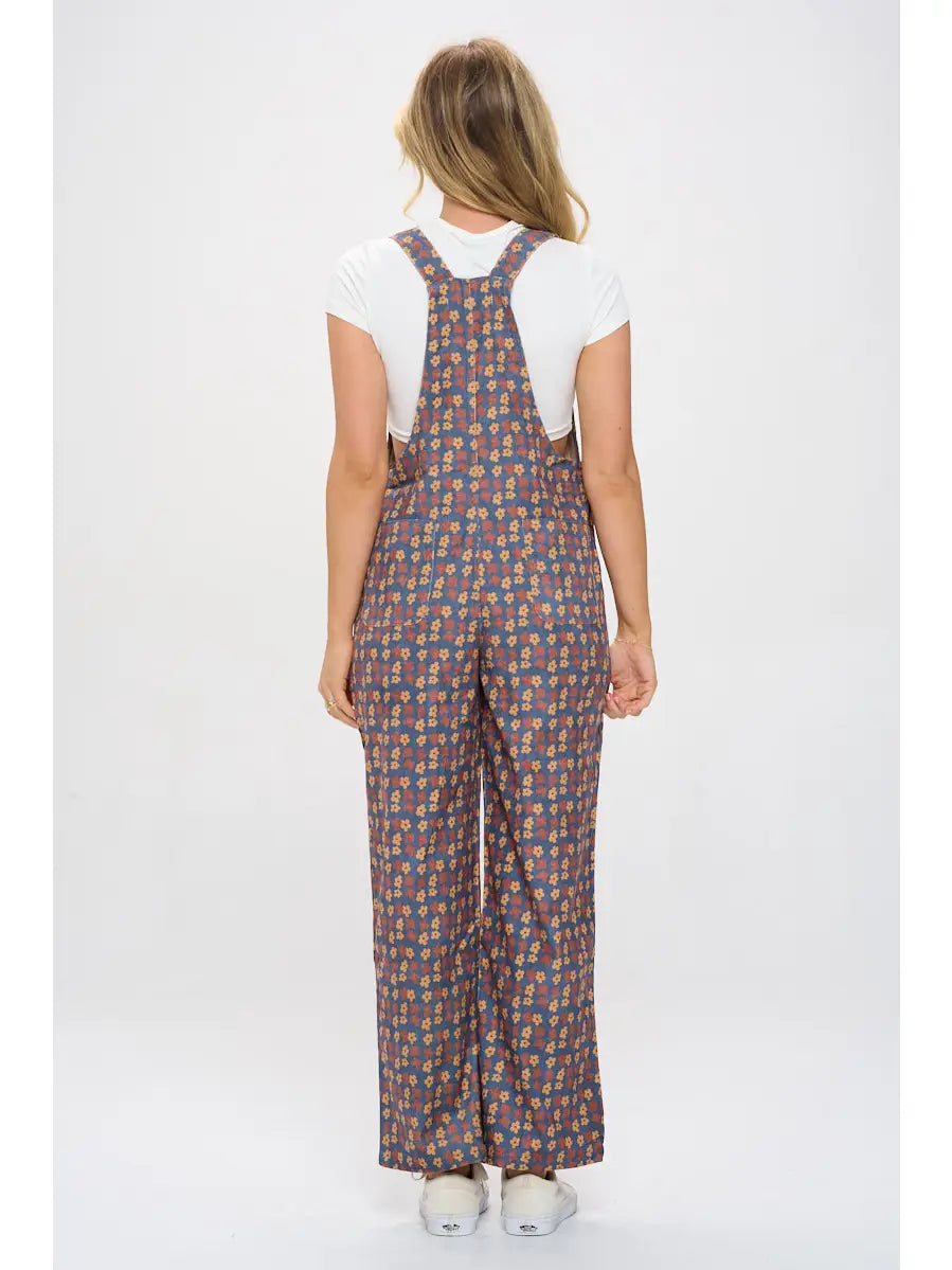 W's Poppy Floral Print Corduroy Overalls