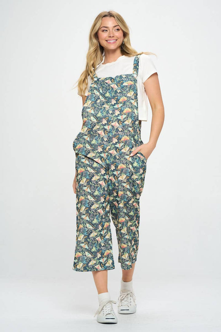 MOTH PRINT OVERALLS WITH POCKETS: M