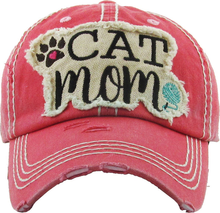 CAT MOM Washed Vintage Ball Cap: BUR