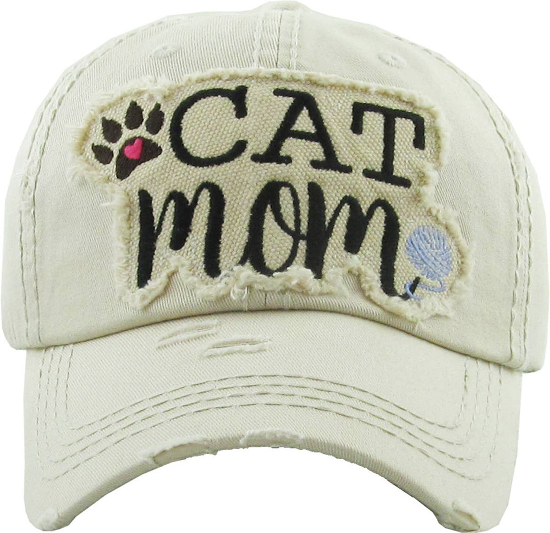 CAT MOM Washed Vintage Ball Cap: BUR