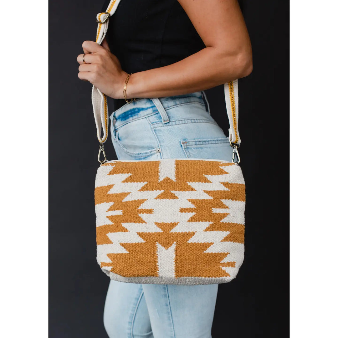 Cream & Camel Aztec Crossbody Bag