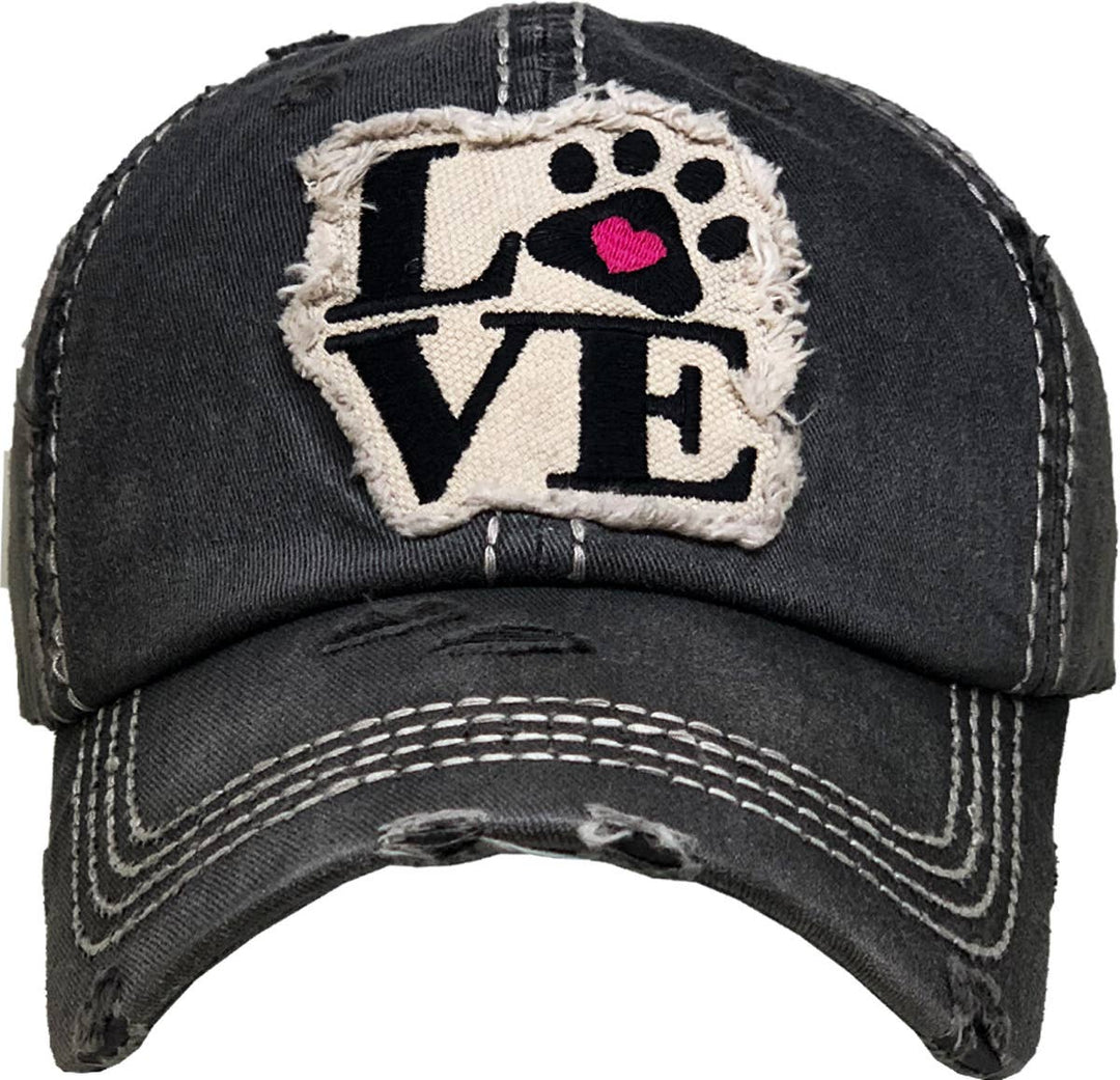 Paw Love Vintage Ballcap, Black