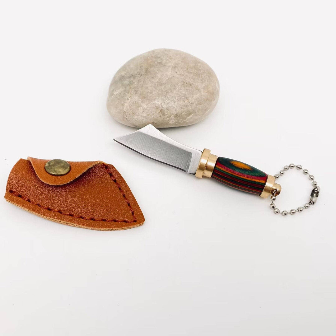 Colored Wood Handle Portable Mini Knife with Protective Cove: Style B