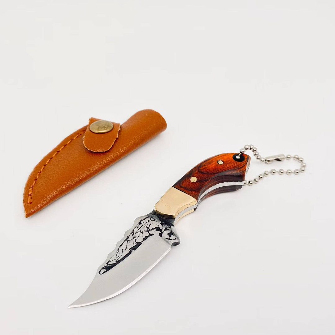 Wooden Handle Portable Mini Stainless Steel Embossed Knife: Green