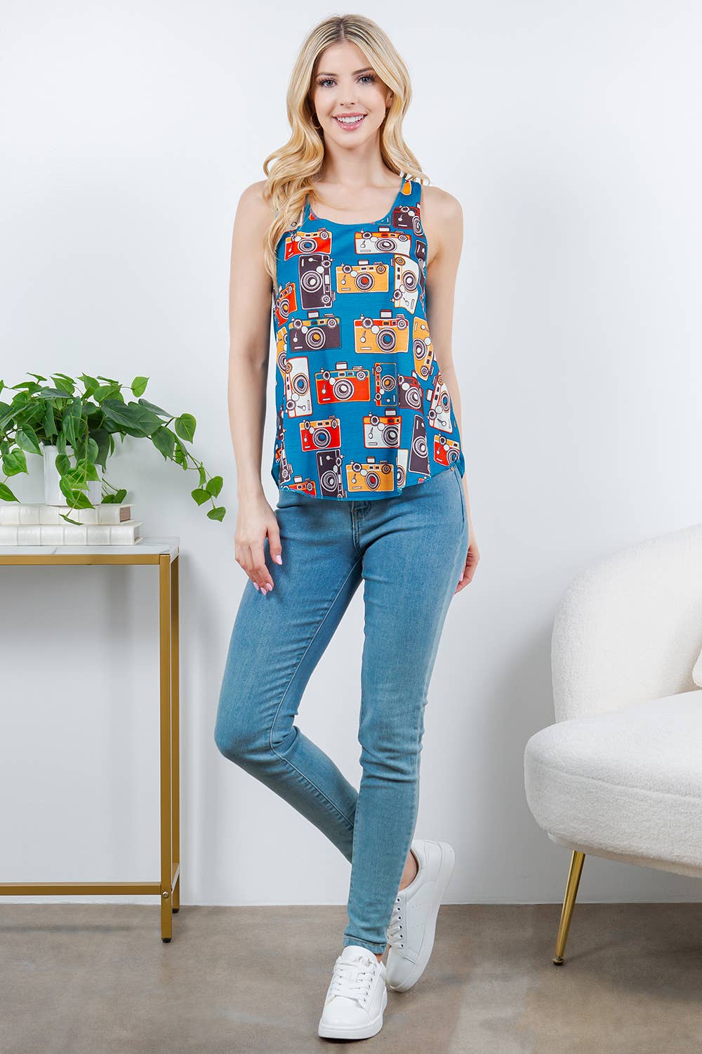 Vintage Camera Tank Top, Blue