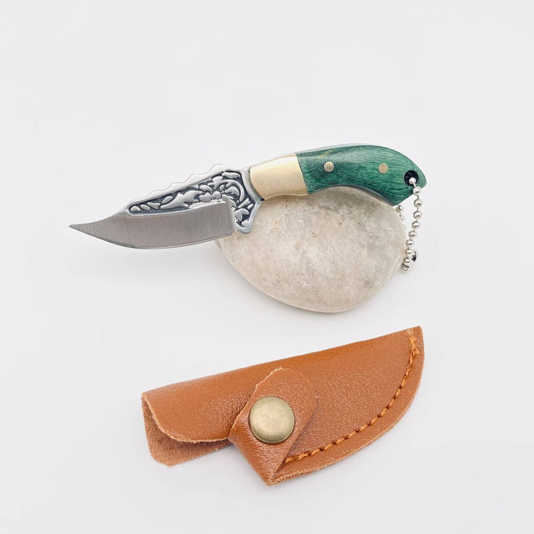 Wooden Handle Portable Mini Stainless Steel Embossed Knife: Green